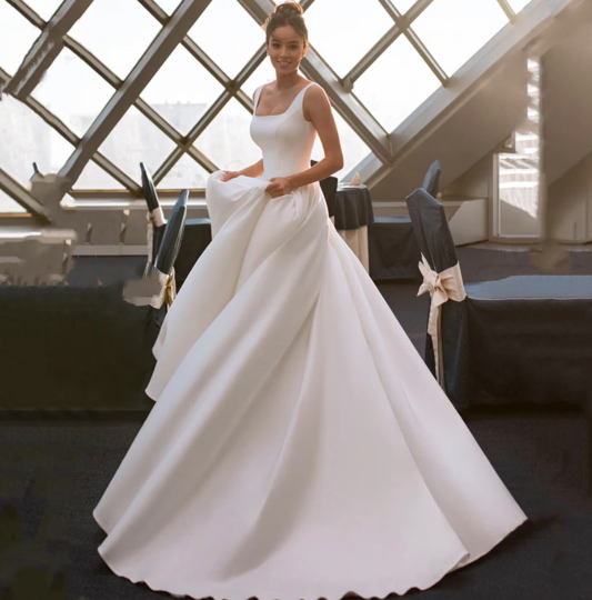 Simple Elegant Satin Minimal Bridal Gown | Sleeveless Minimalistic Wedding Dress