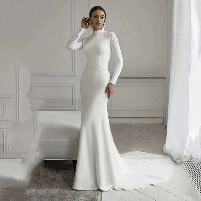 Elegant Long Sleeve Muslim Bridal Gown | Mermaid Style Formal Wedding Dress