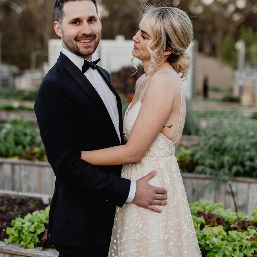 Simple Summer Tulle Wedding Dress Soft Round Dot A Line Bridal Gown with Spaghetti Straps Bridal Ivory 8